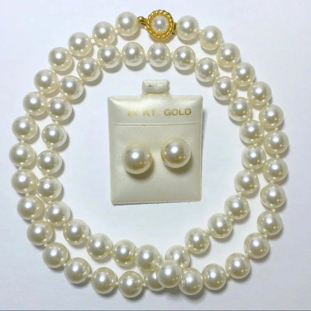 Elegant Faux Pearl Knotted Necklace & Earring Fashion Jewelry Set - Picture 3 of 6